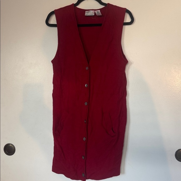 Preview Collection V-Neck Red Long Sweater Vest - Picture 4 of 10